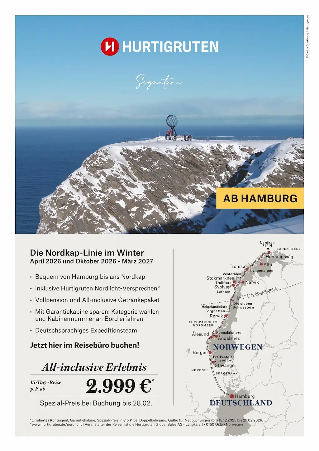 Die Hurtigruten Nordkap-Linie im Winter ab Hamburg