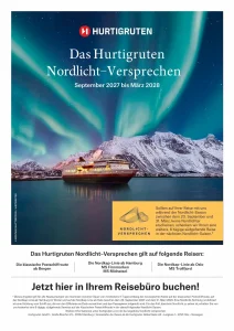 Hurtigruten Nordlicht-Versprechen 2027/2028 Hurtigruten Angebotsblatt zum Nordlicht-Versprechen 2027/2028 mit sechstägiger Folgereise südwärts
